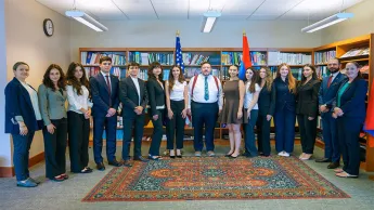 The U.S. Chargé d'Affaires met with participants of the Armenian Assembly of America's summer internship program.